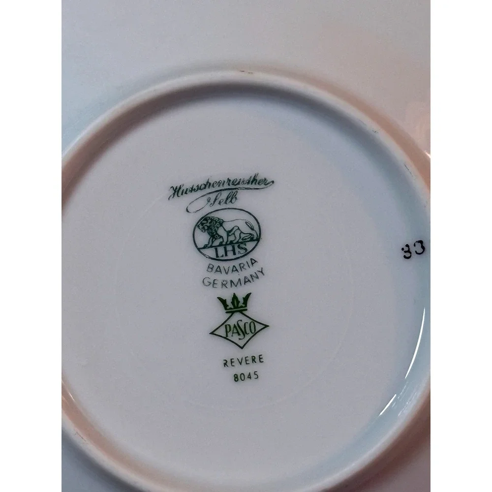 Vintage Porcelain‎ Tea Cup Saucer Set 2 Platinum Trim Scalloped Edge Bavaria MCM